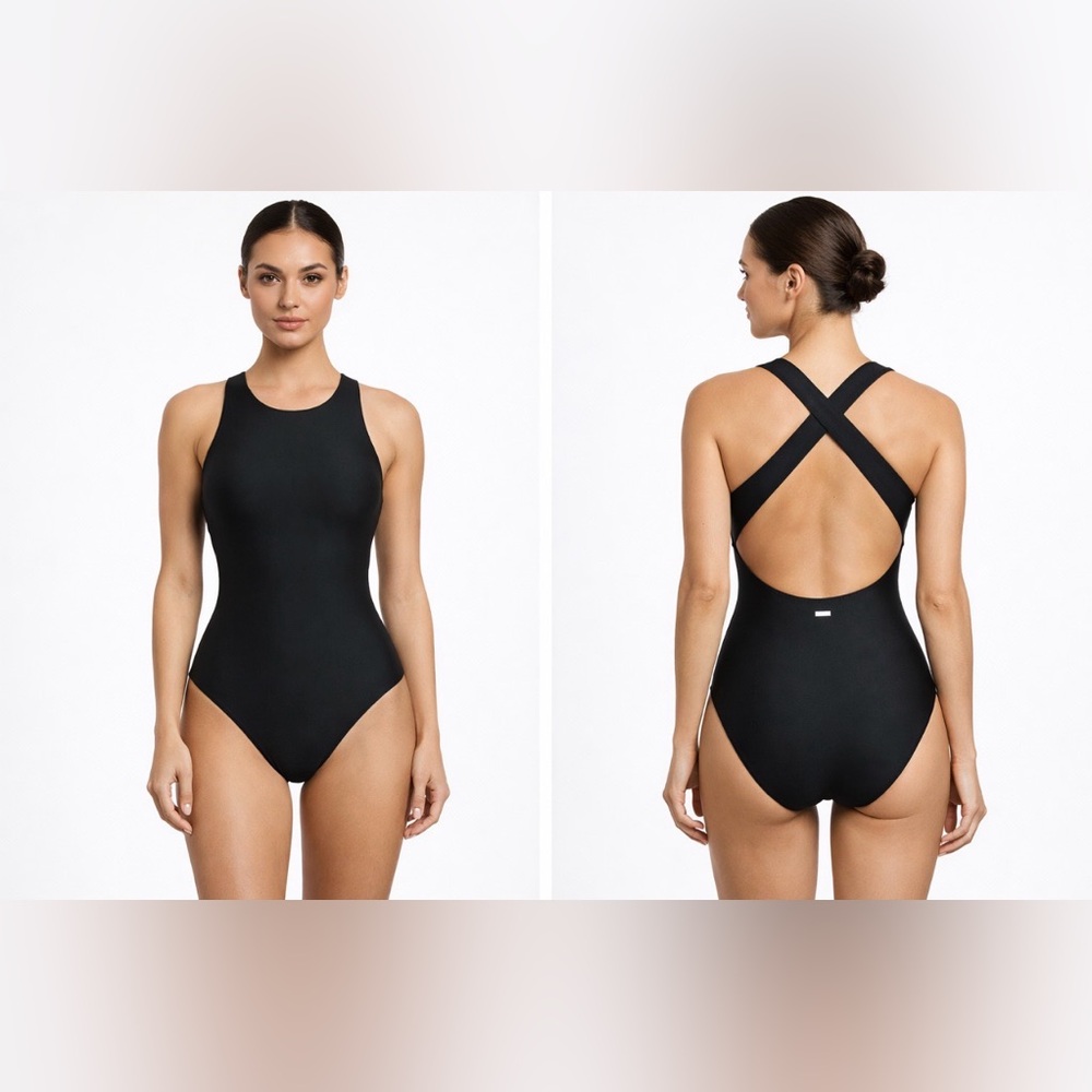 Berlook One Piece Swimsuit Ribbed Black Surf CrossBack M Medium NEW